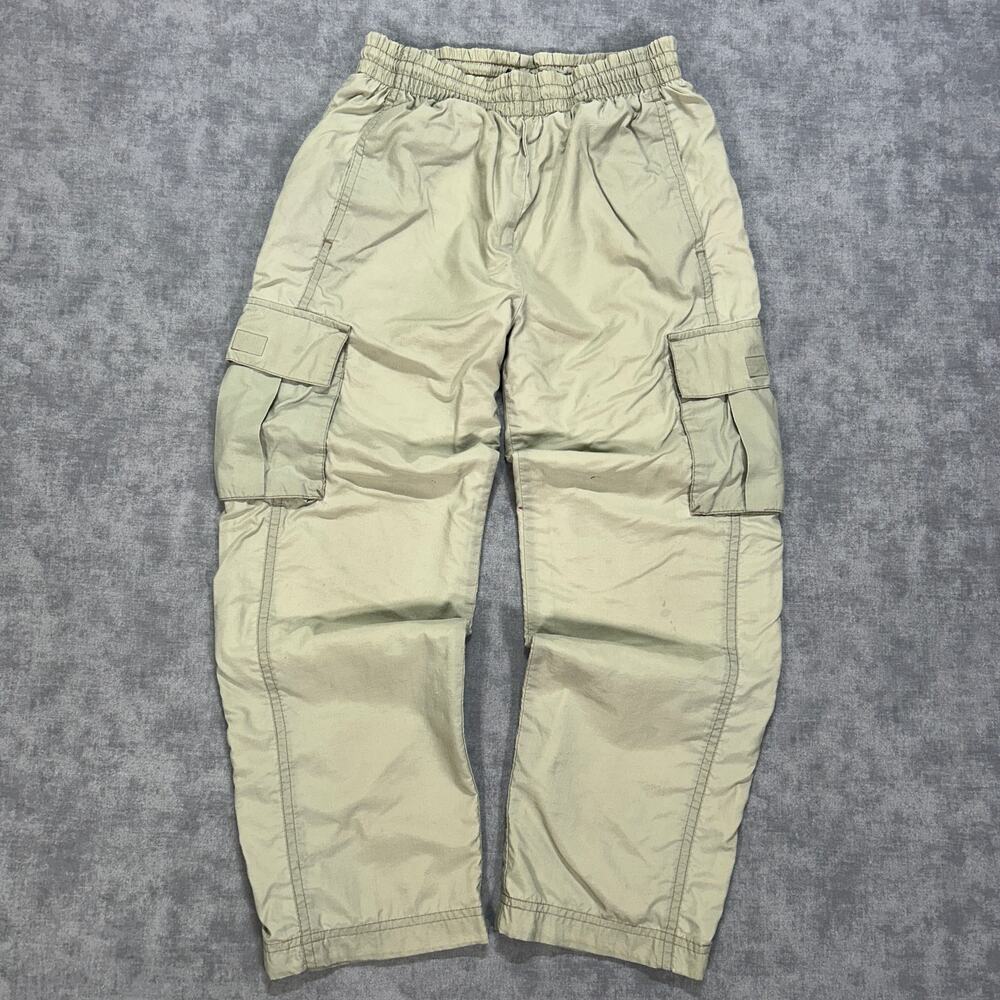 Vintage 90s Nike Youth Small 140cm Cargo Track Pants Nylon Lined Beige Hong Kong